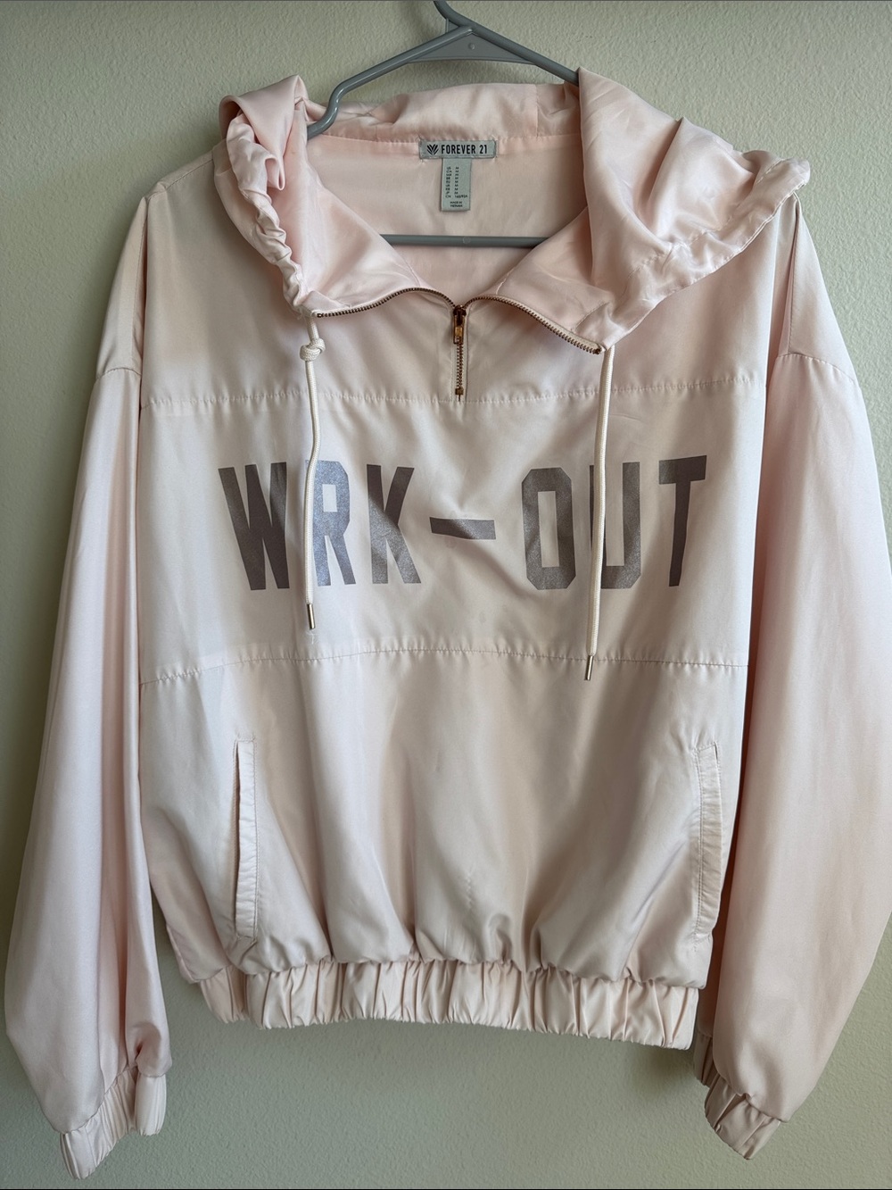 Forever 21 Light Pink 'WRK-OUT' Half-Zip Hooded Windbreaker